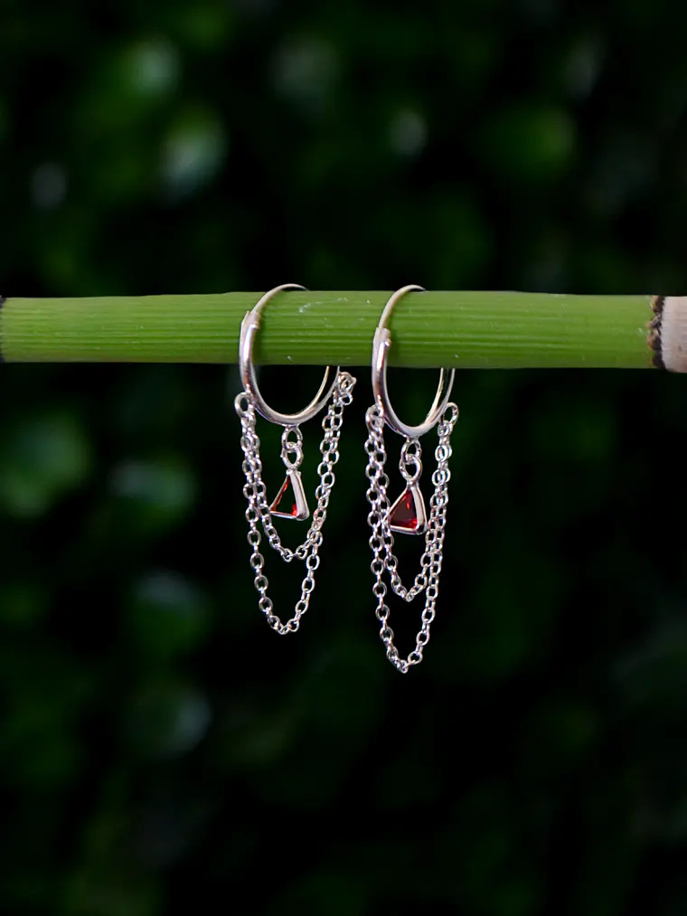Argollas 14mm Cadenas y Circón Rojo 2