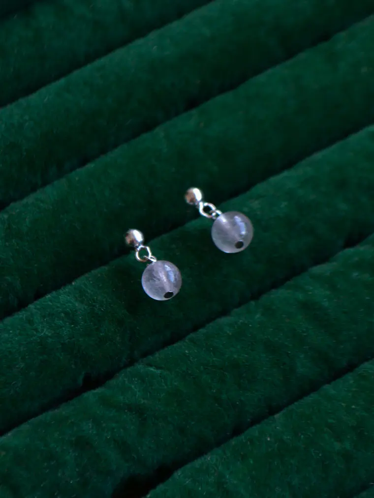 Aros Esferitas Cuarzo Rosa  1