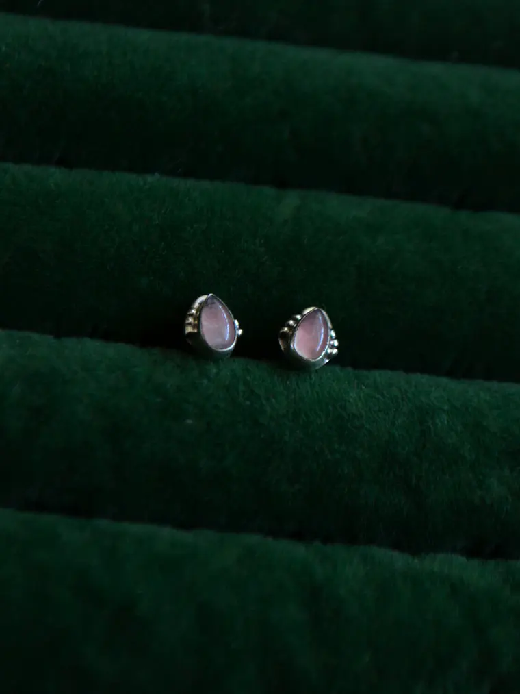 Aros Étnico Gota Cuarzo Rosa  2