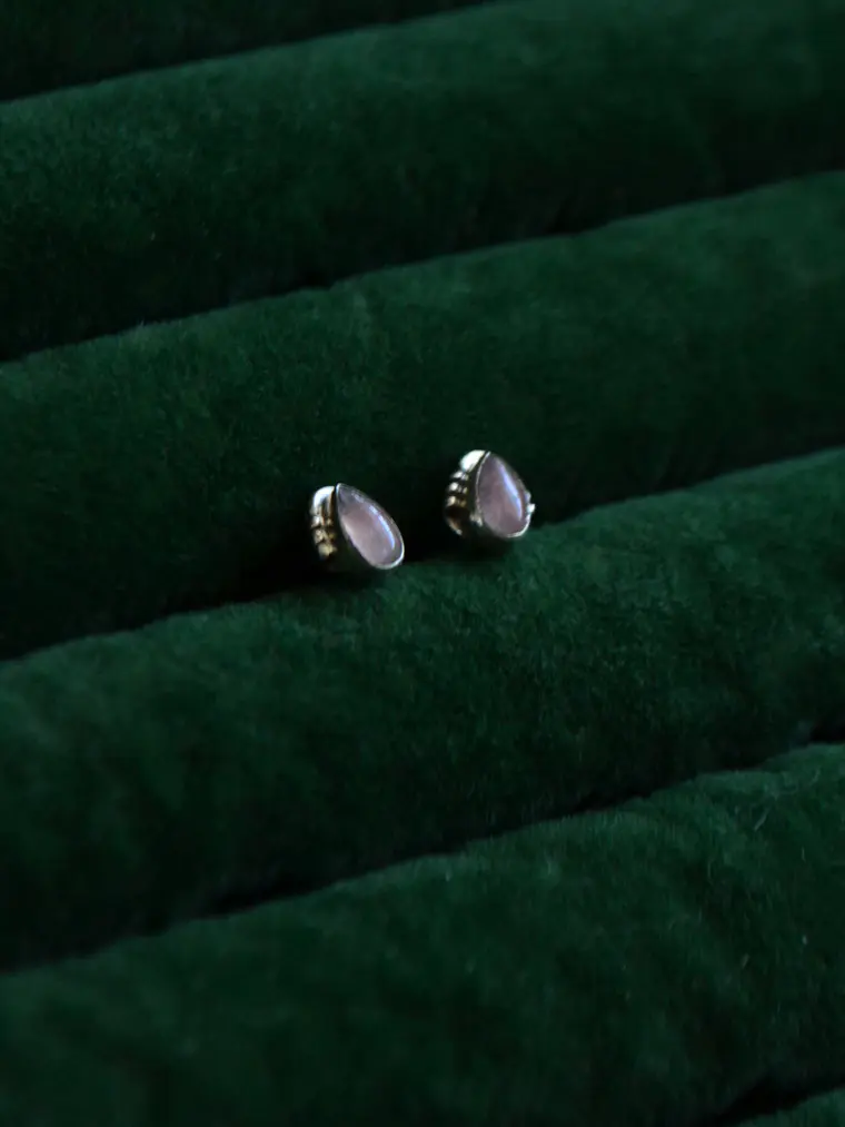 Aros Étnico Gota Cuarzo Rosa  3