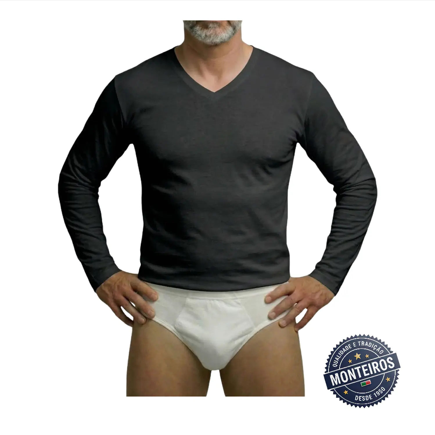 Camisola interior homem térmica manga comprida gola v 3