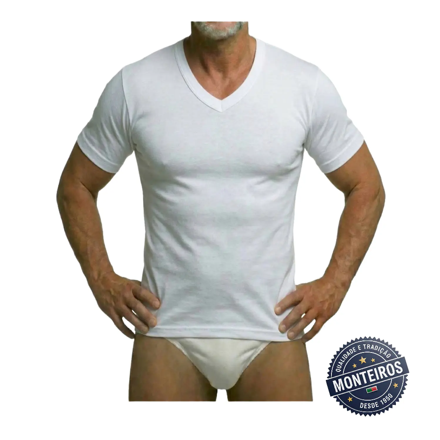 Camisola interior homem meia manga malha rib gola v 1