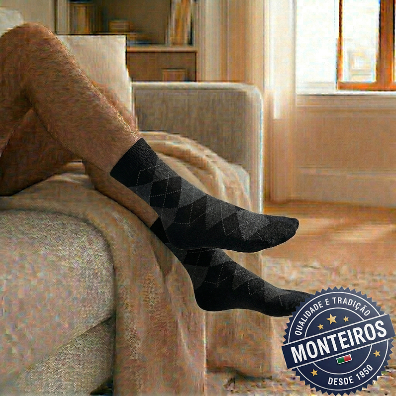 Peúgas de Homem - Xadrês - Medicinais - Lambswool - SR 5060 1