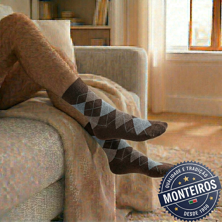 Peúgas de Homem - Xadrês - Medicinais - Lambswool - SR 5060 4