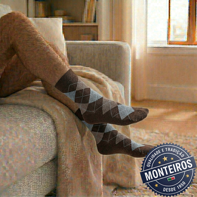 Peúgas de Homem - Xadrês - Medicinais - Lambswool - SR 5060 4