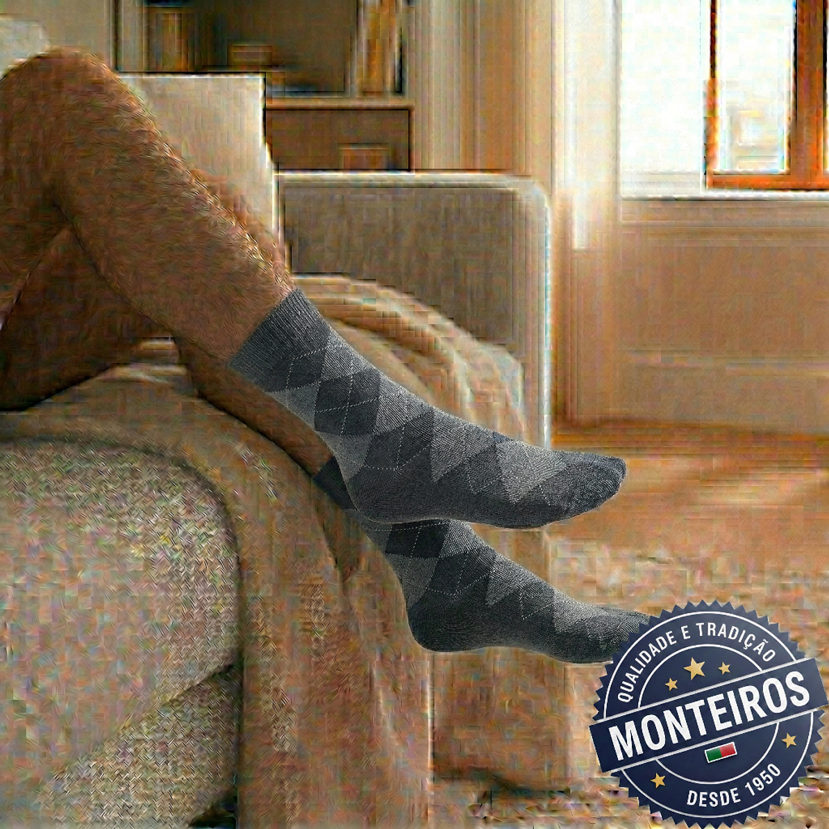 Peúgas de Homem - Xadrês - Medicinais - Lambswool - SR 5060 3