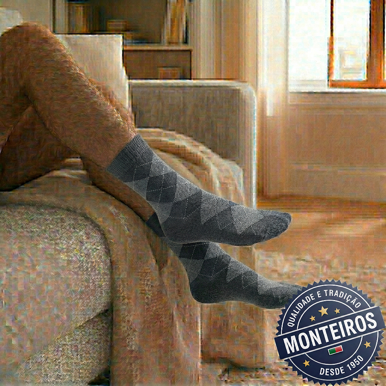 Peúgas de Homem - Xadrês - Medicinais - Lambswool - SR 5060 3