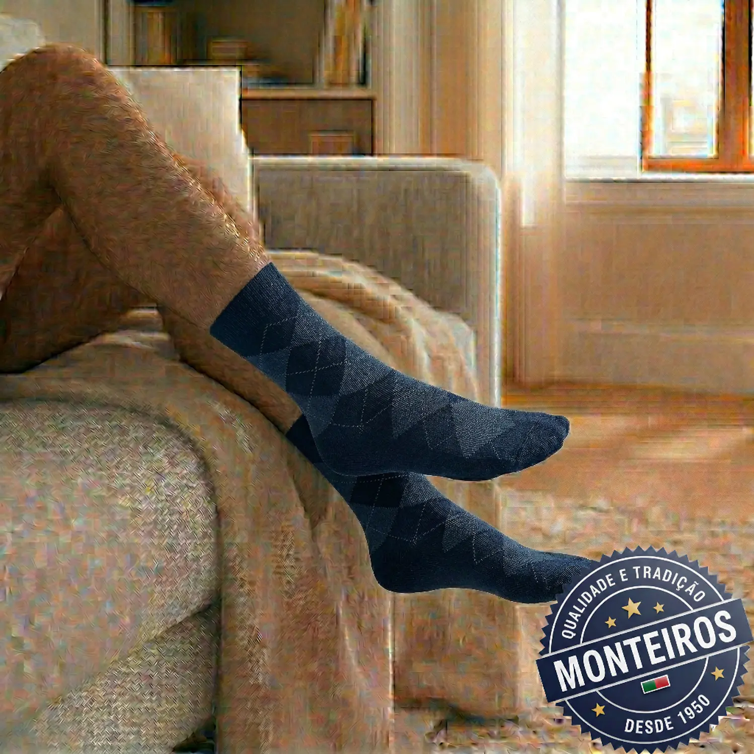 Peúgas de Homem - Xadrês - Medicinais - Lambswool - SR 5060 2