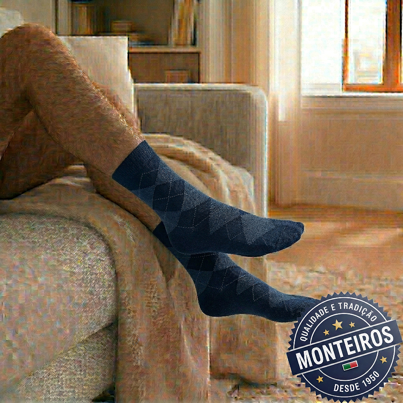 Peúgas de Homem - Xadrês - Medicinais - Lambswool - SR 5060 2