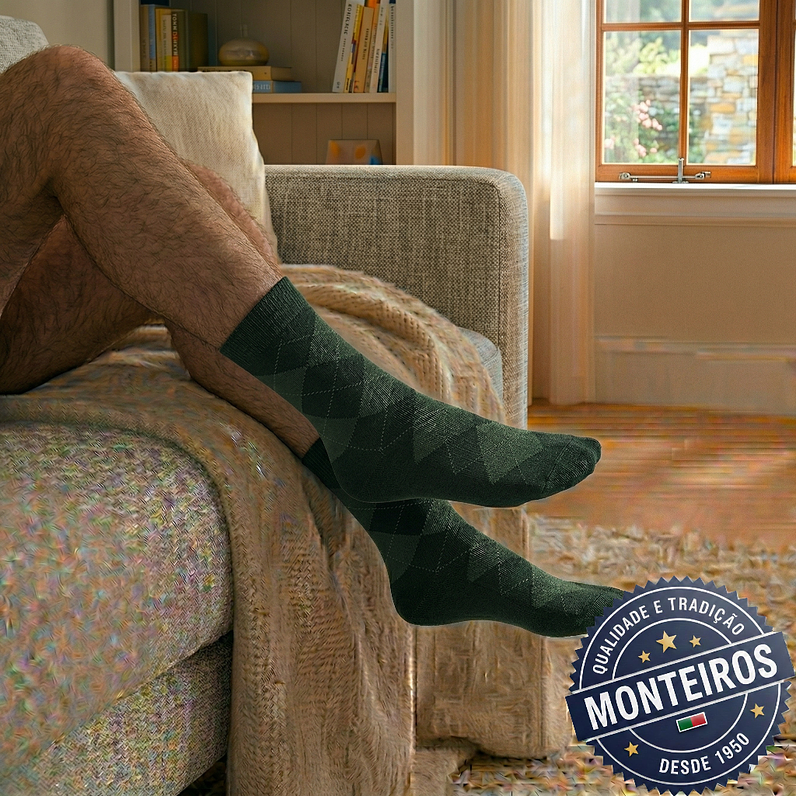 Peúgas de Homem - Xadrês - Medicinais - Lambswool - SR 5060 5