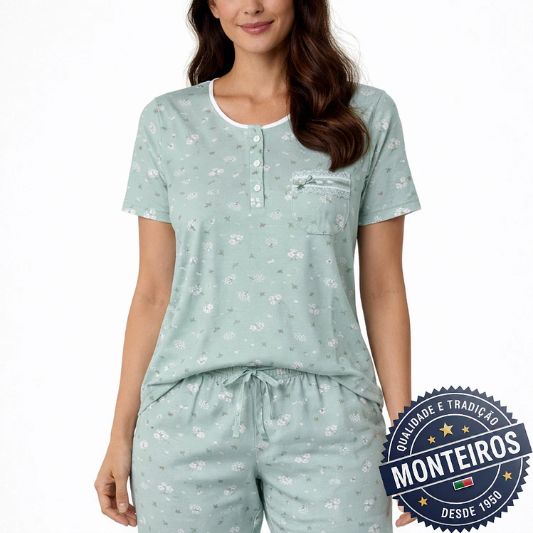 Pijama senhora bolsinho meia manga e bermuda 2