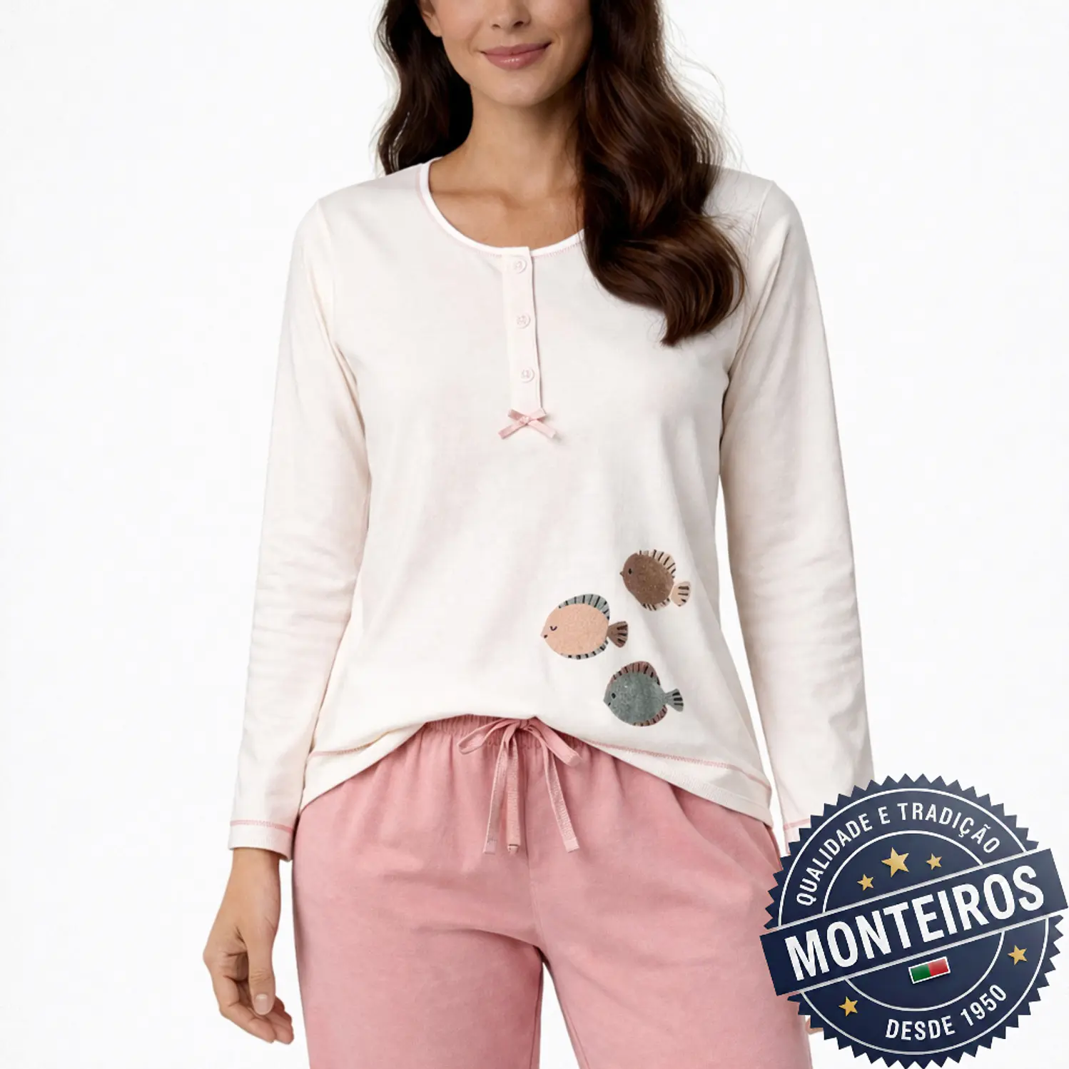 Pijama senhora peixinho manga comprida e calça 2