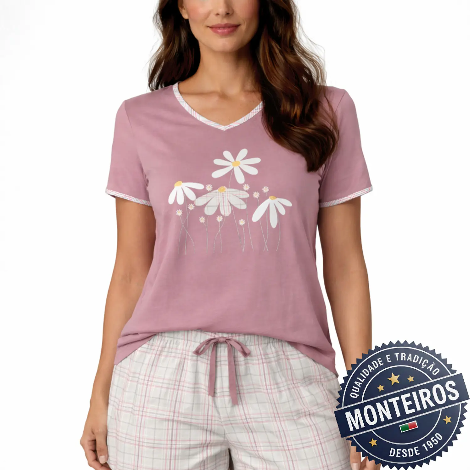 Pijama senhora malmequer meia manga e calção 2