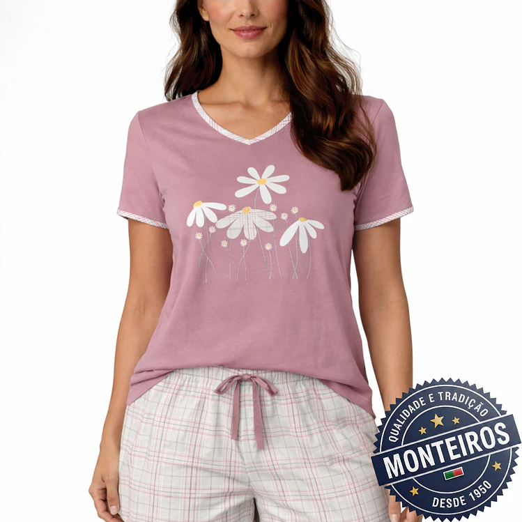 Pijama senhora malmequer meia manga e calção 2