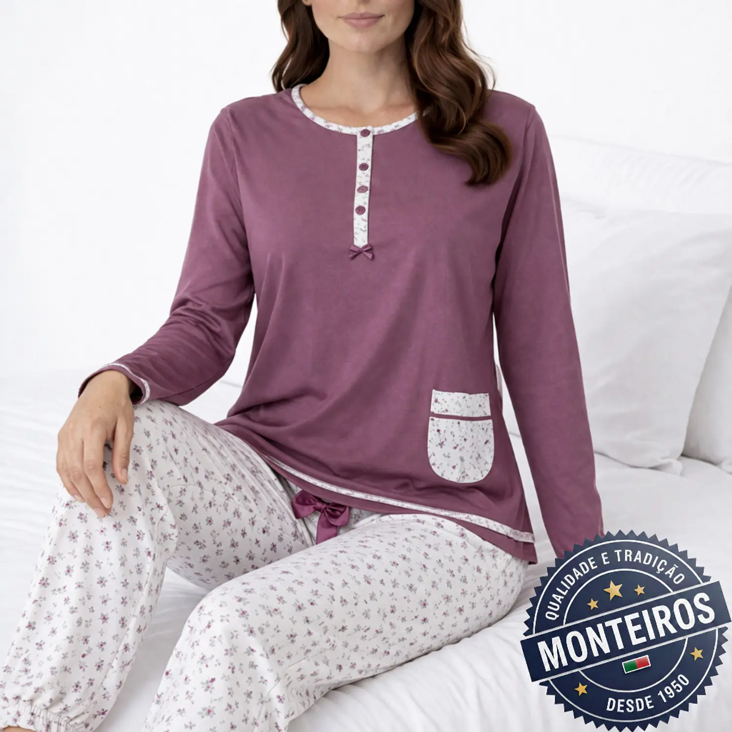 Pijama senhora bolsinho manga comprida e calça 4