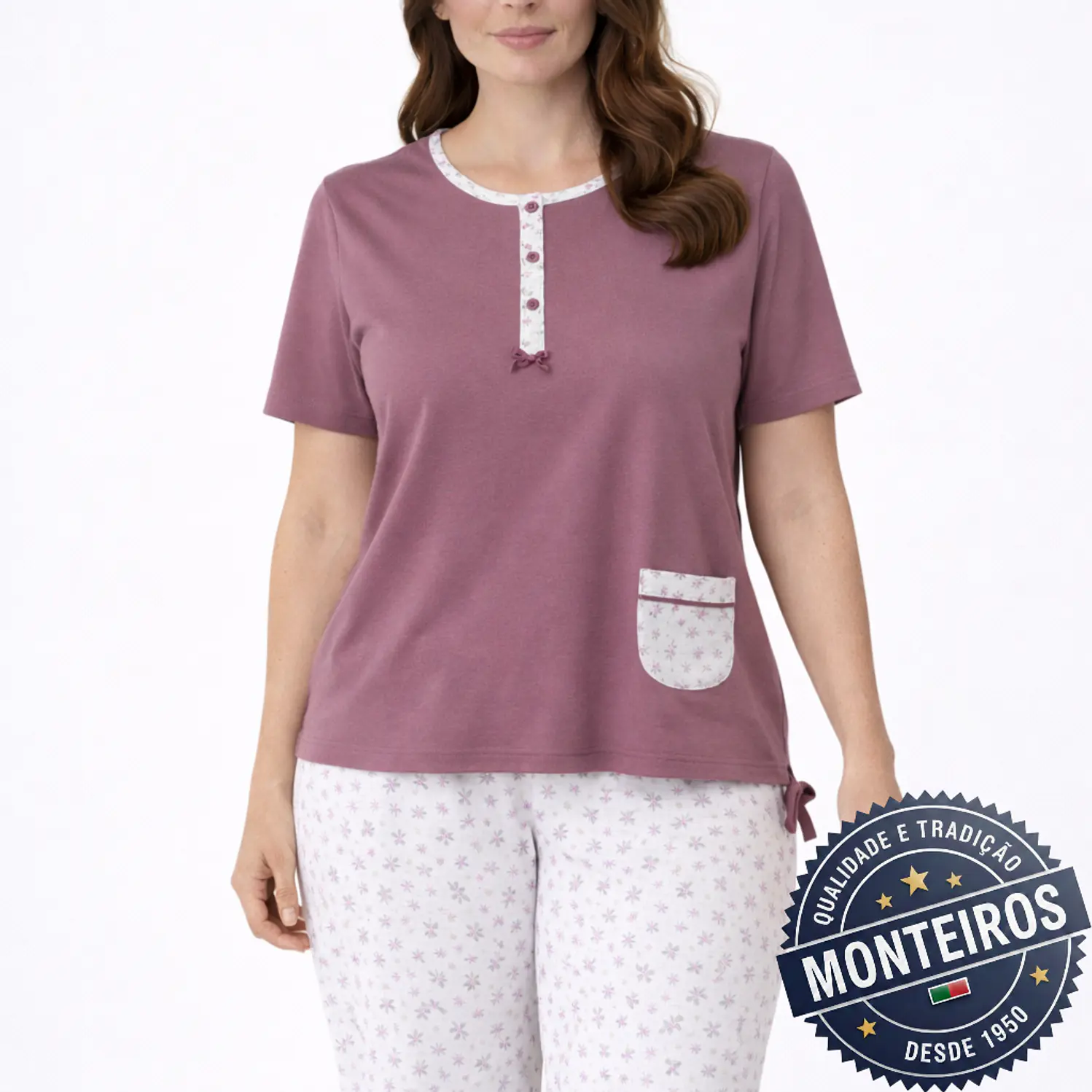 Pijama senhora bolsinho manga comprida e calça 5
