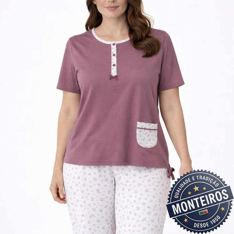 Pijama senhora bolsinho manga comprida e calça 5