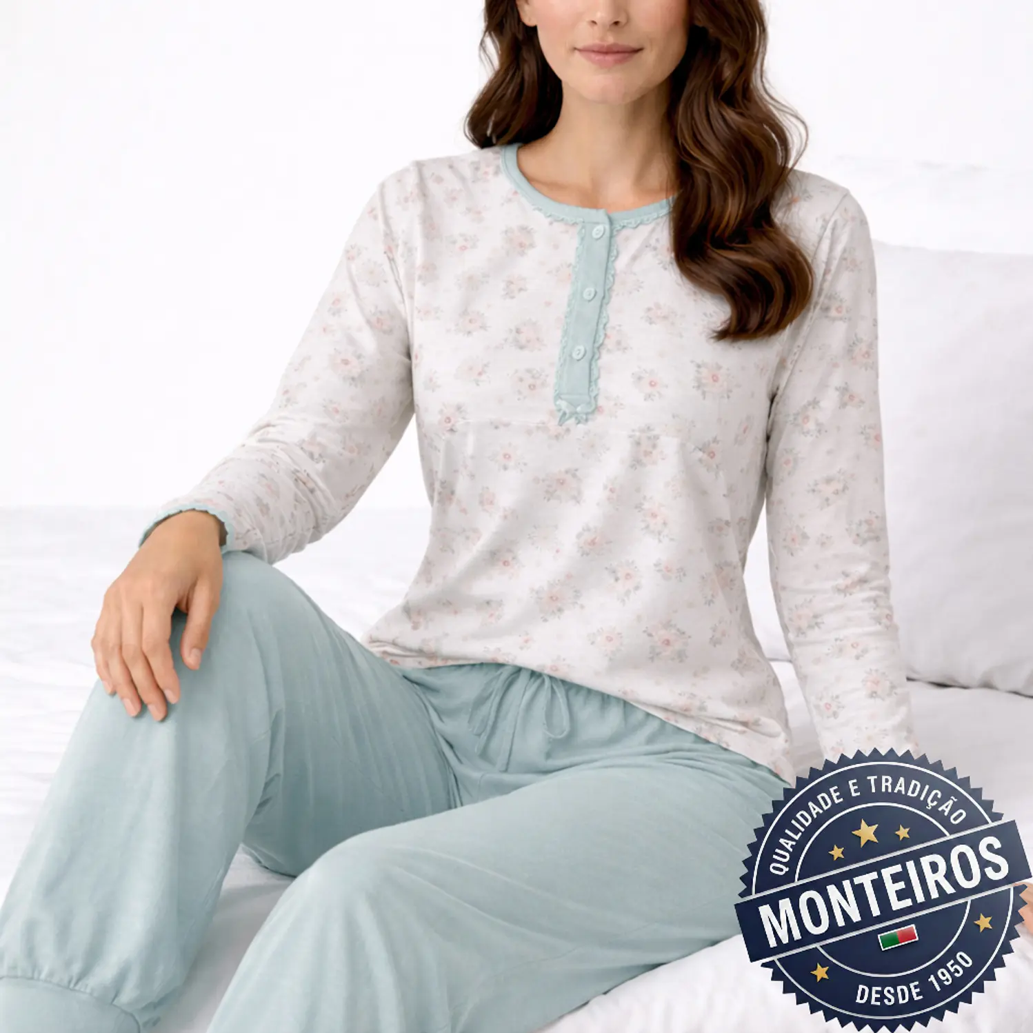 Pijama senhora suave manga comprida e calça 1