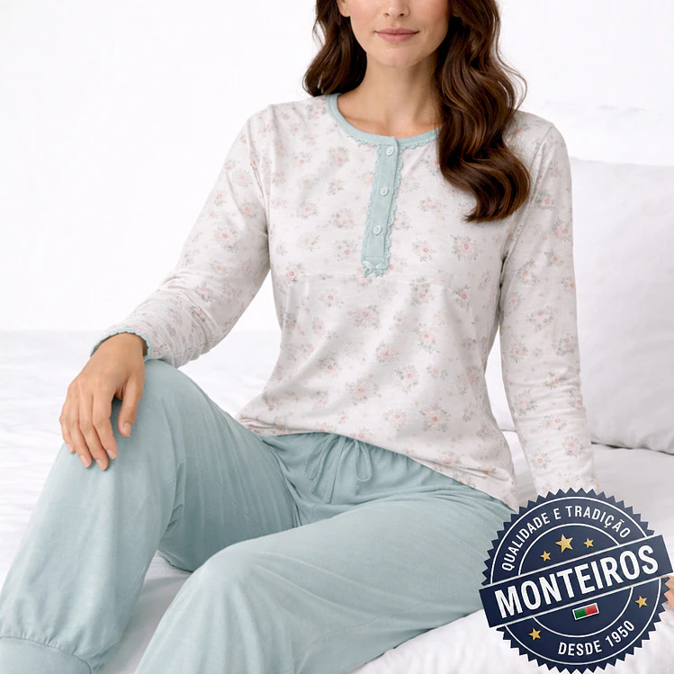 Pijama senhora suave manga comprida e calça 1