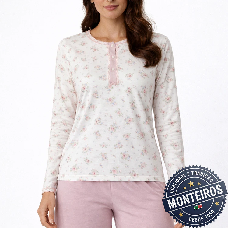 Pijama senhora suave manga comprida e calça 5