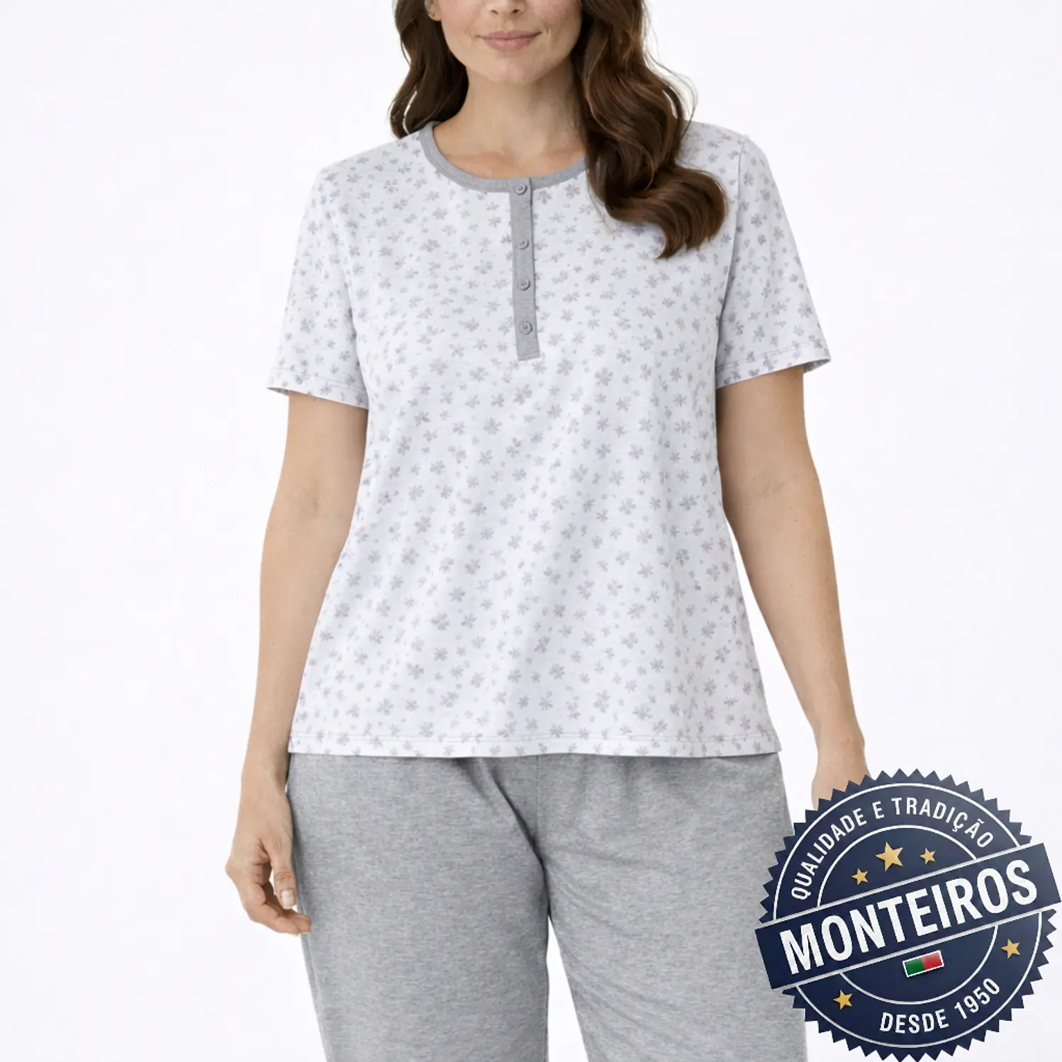 Pijama senhora delicado meia manga e bermuda 2
