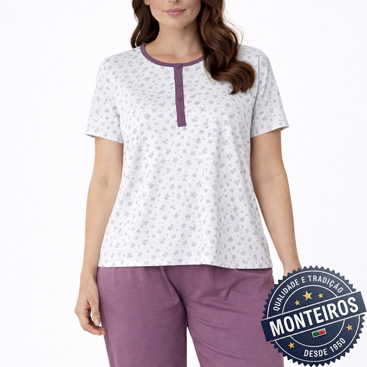 Pijama senhora delicado meia manga e bermuda 8