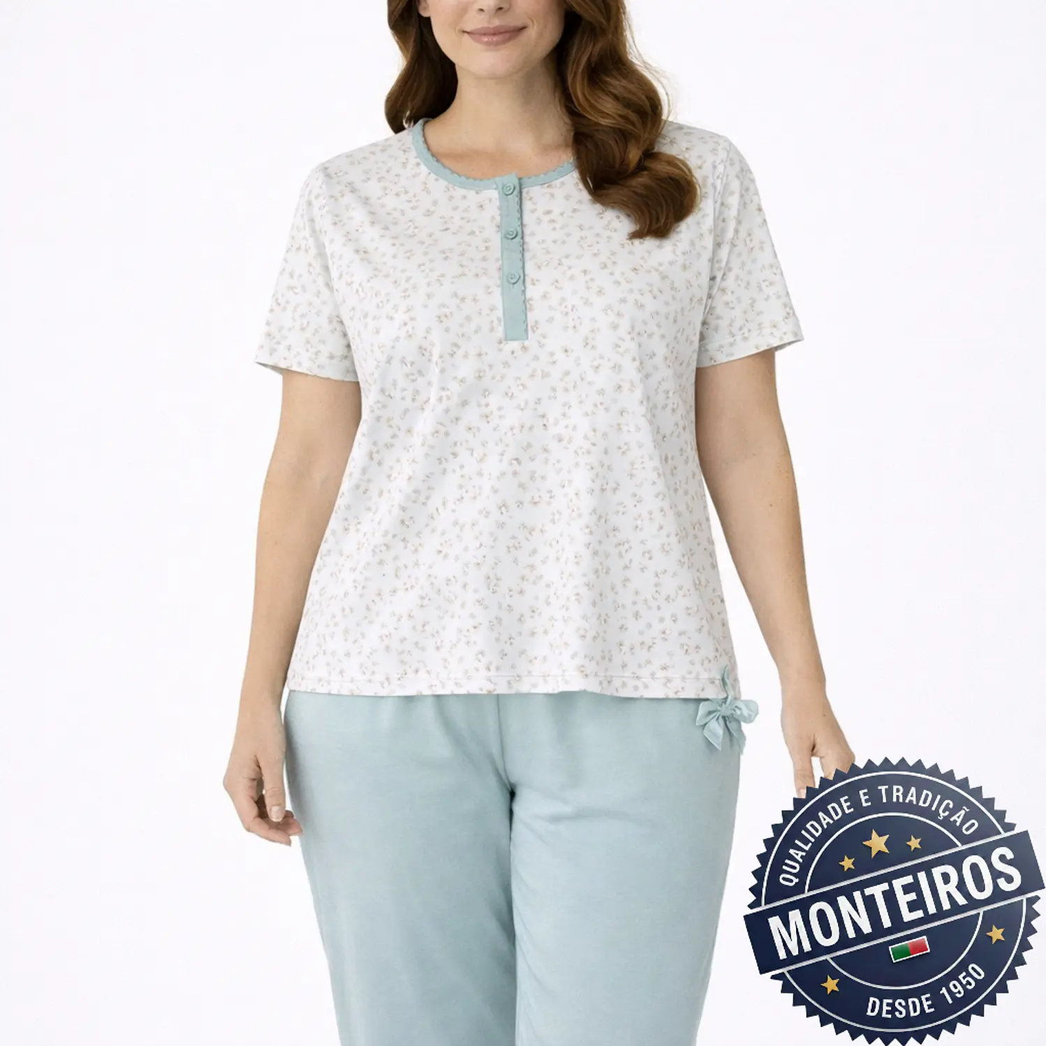 Pijama senhora delicado meia manga e bermuda 5