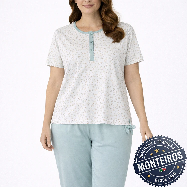Pijama senhora delicado meia manga e bermuda 5