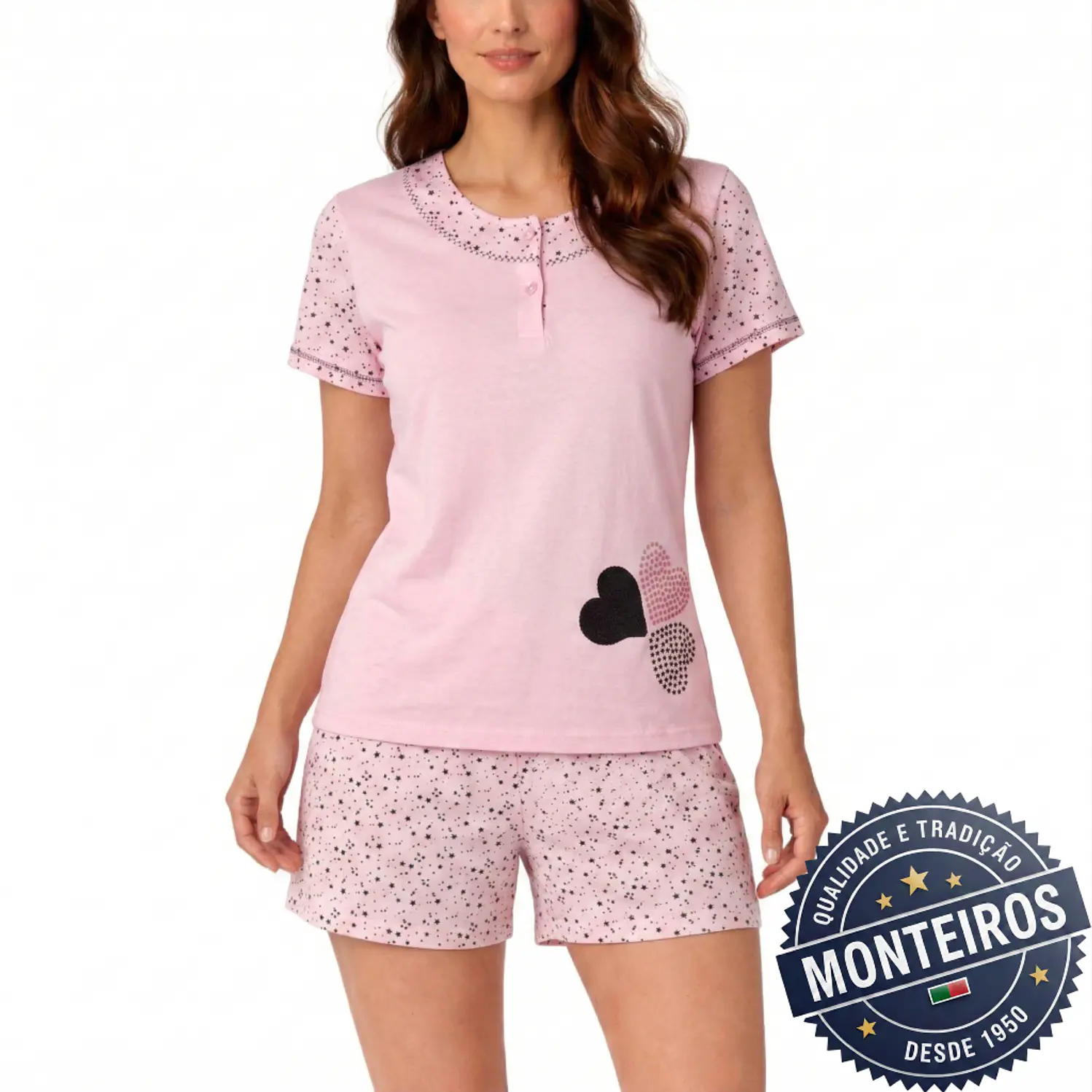 Pijama senhora coração meia manga e calção 2