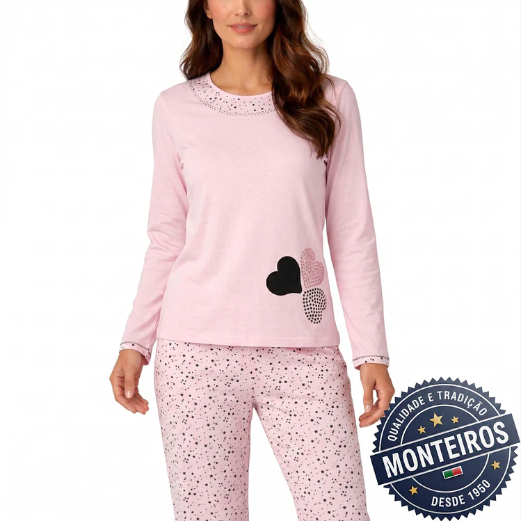 Pijama senhora coração manga comprida e calça 2