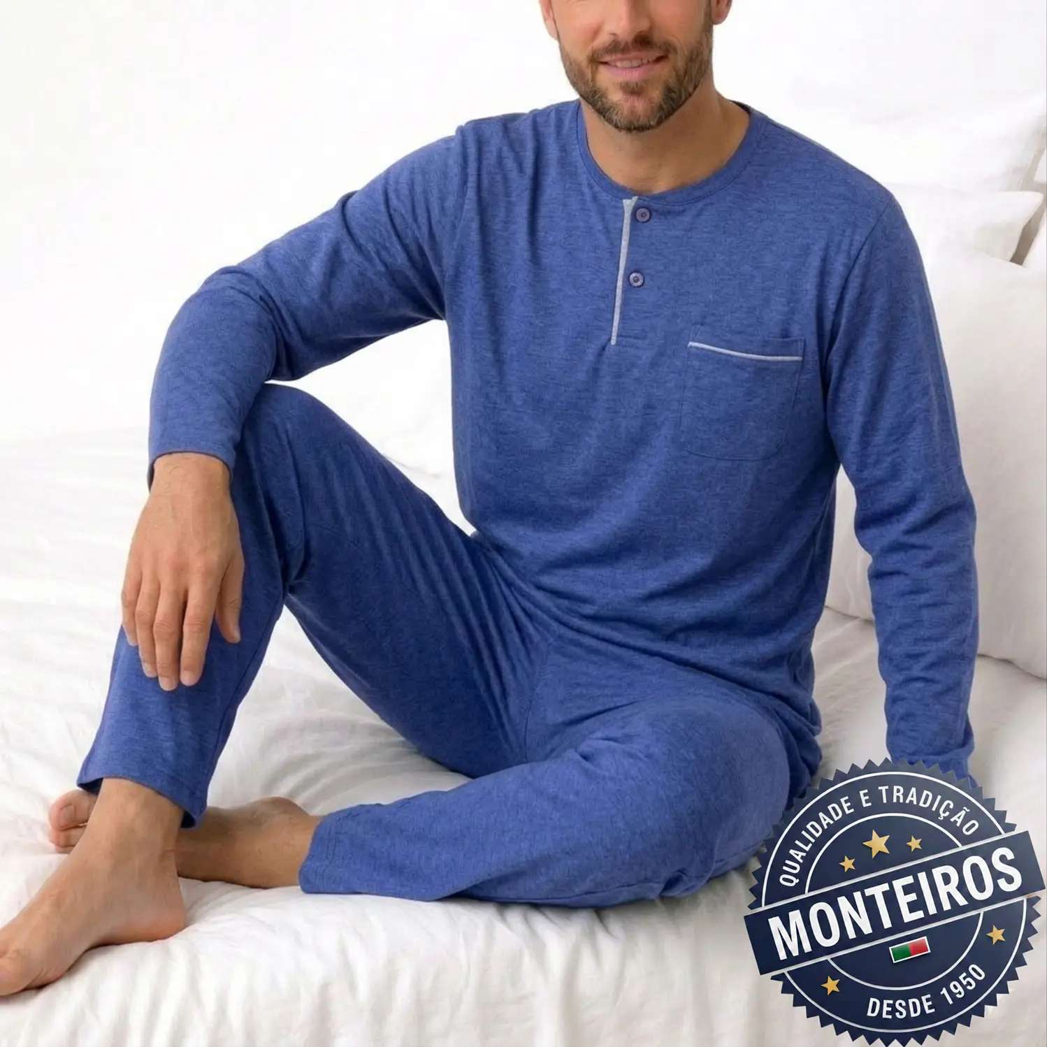Pijama homem liso manga comprida e calça 1