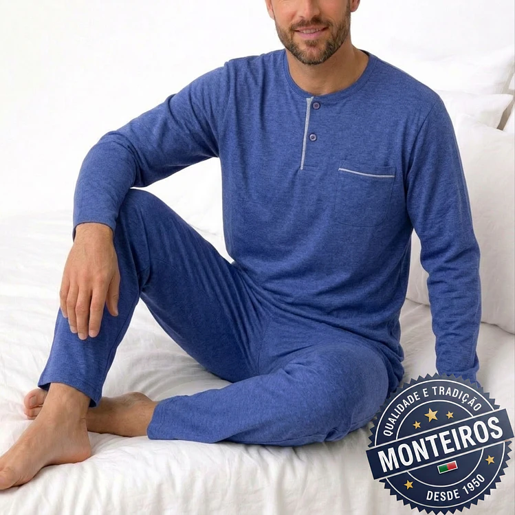 Pijama homem liso manga comprida e calça 1