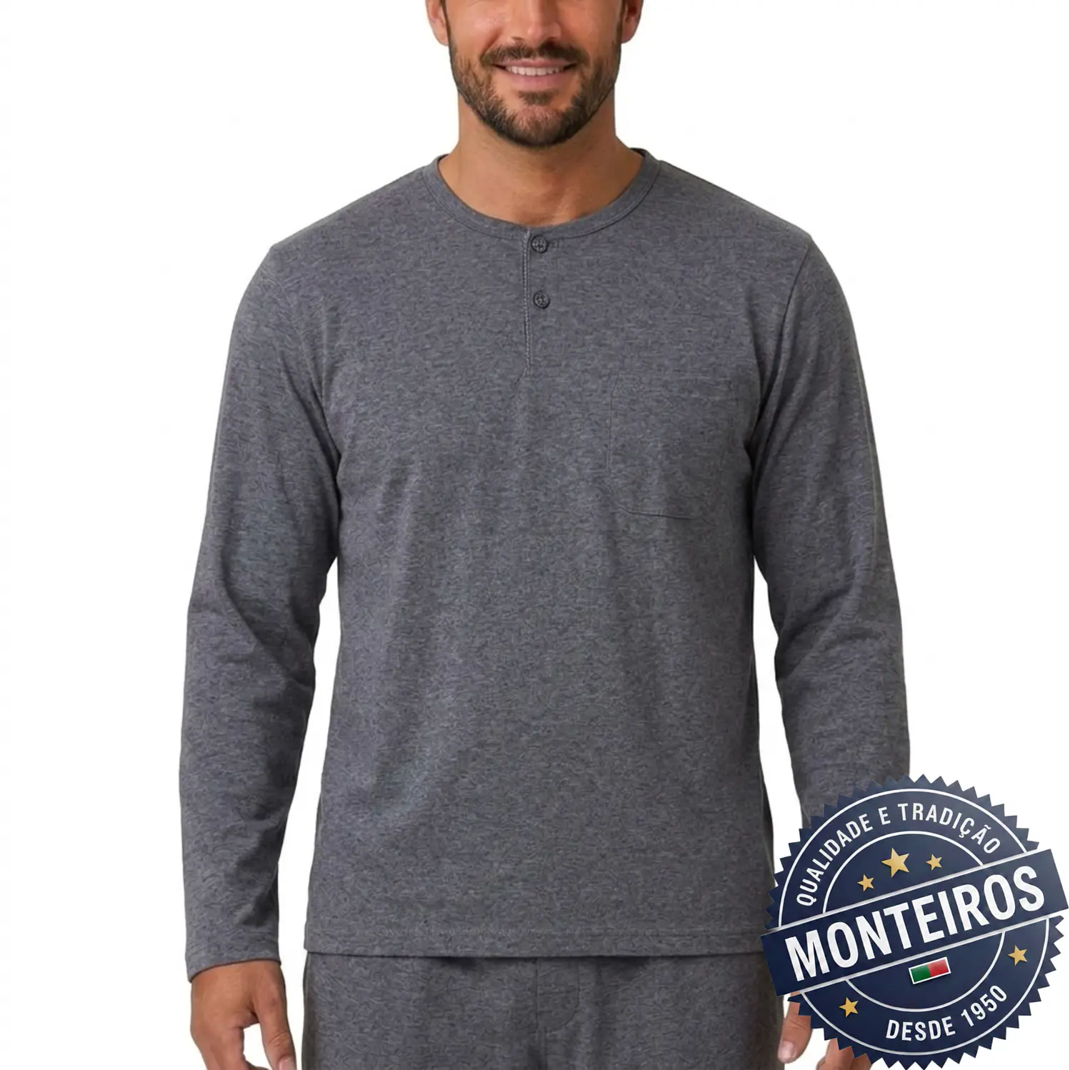 Pijama homem liso manga comprida e calça 4