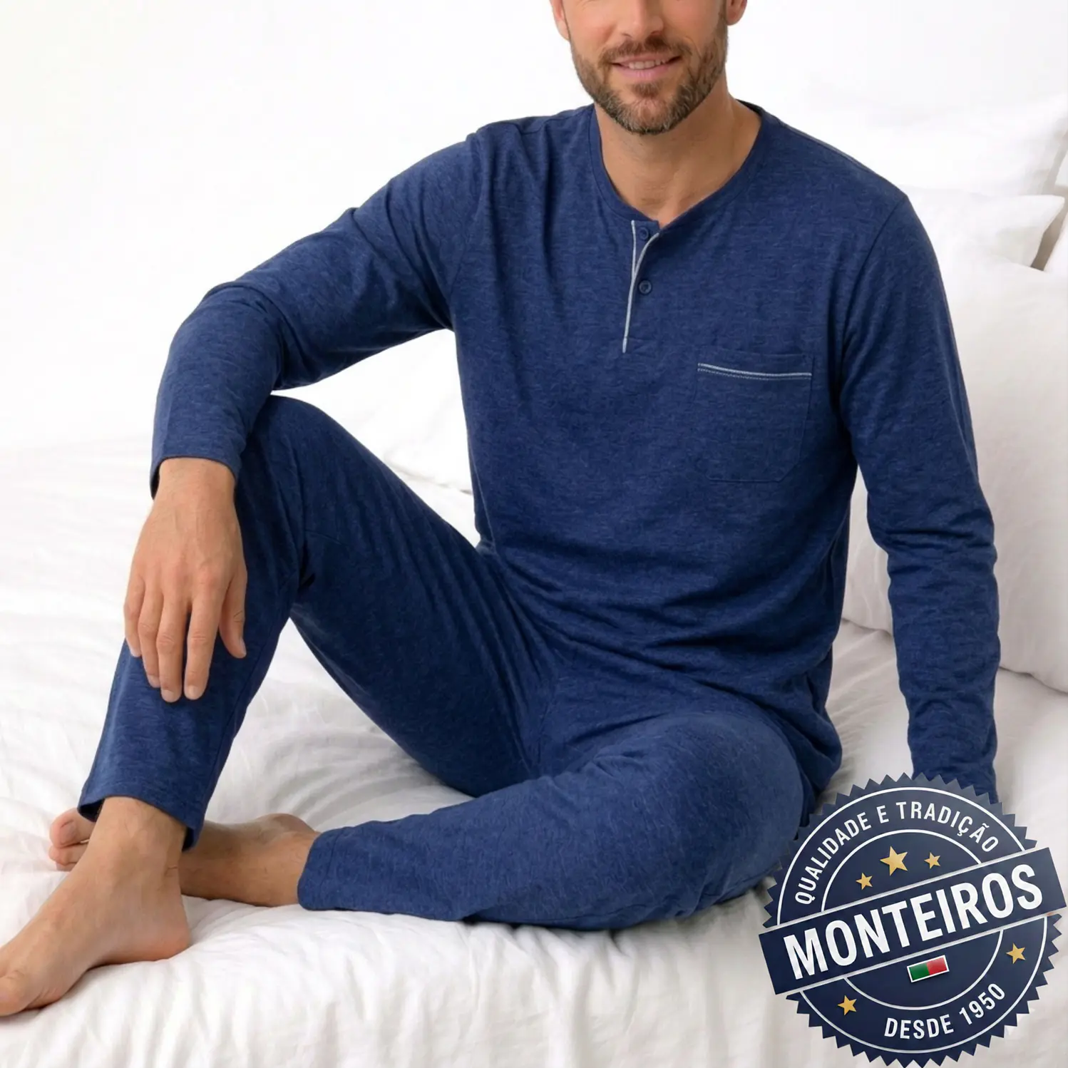 Pijama homem liso manga comprida e calça 7