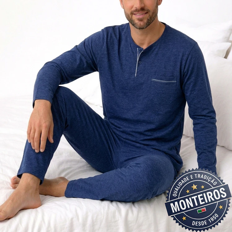 Pijama homem liso manga comprida e calça 7