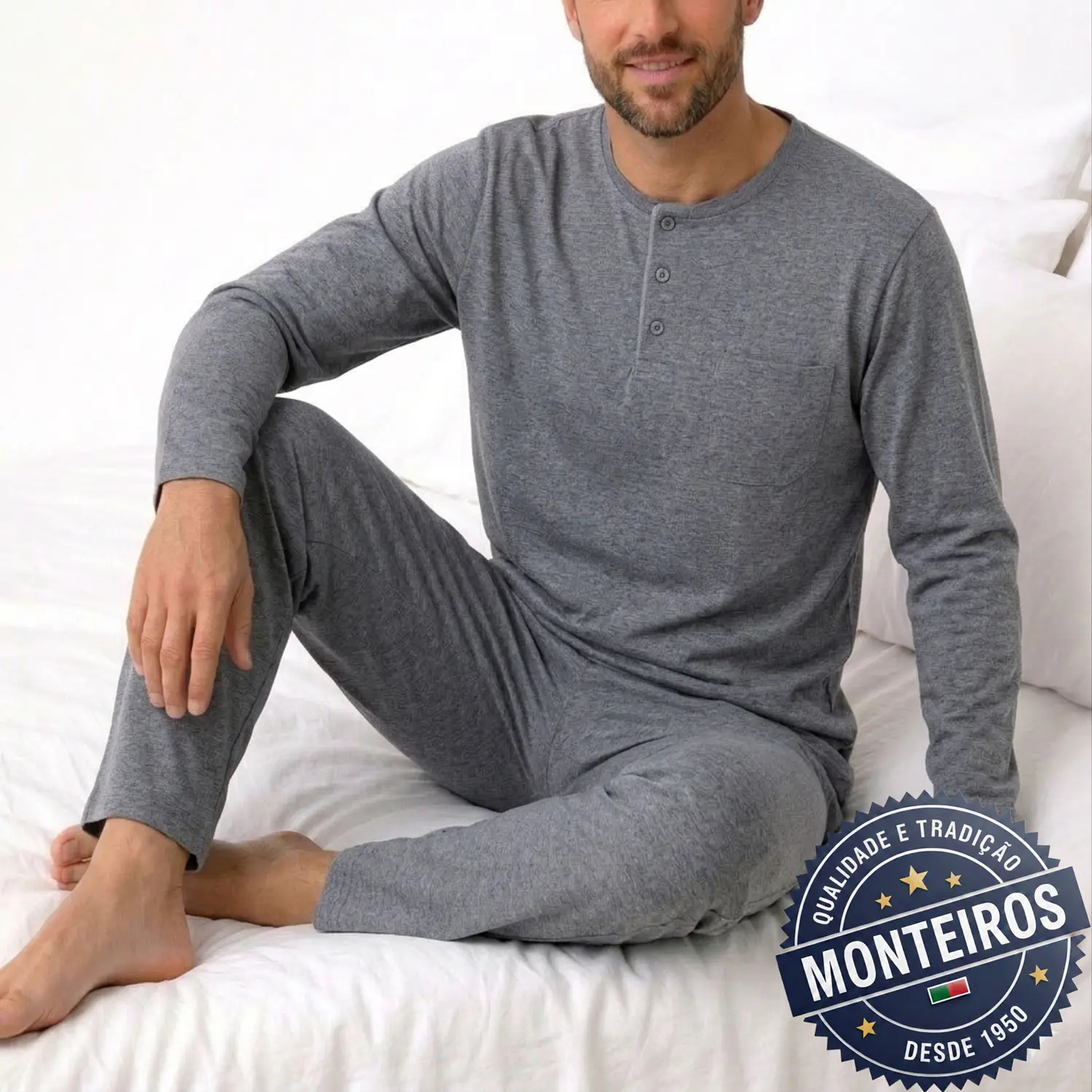 Pijama homem liso manga comprida e calça 5