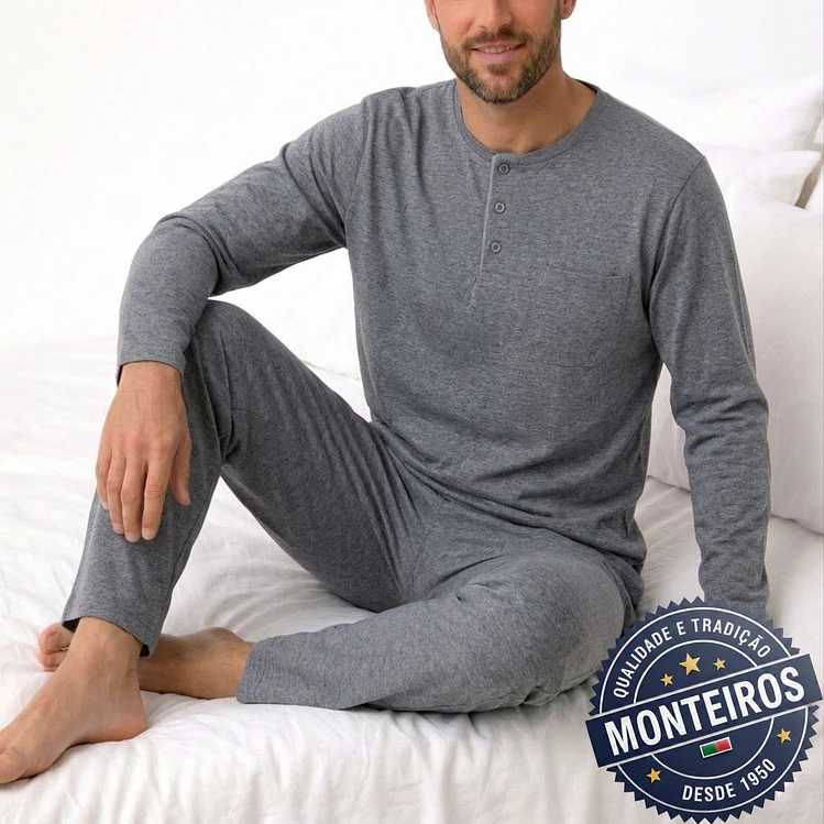 Pijama homem liso manga comprida e calça 5