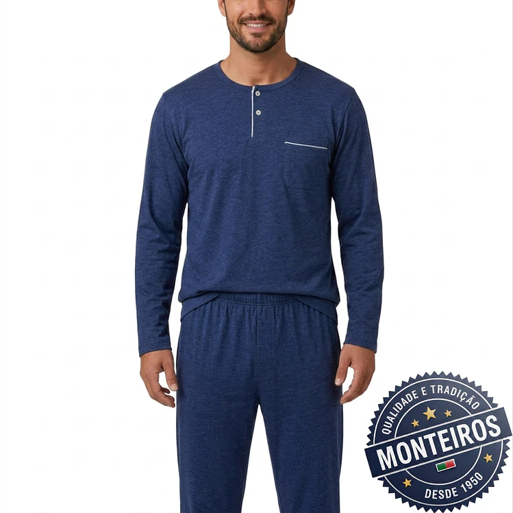 Pijama homem liso manga comprida e calça 8