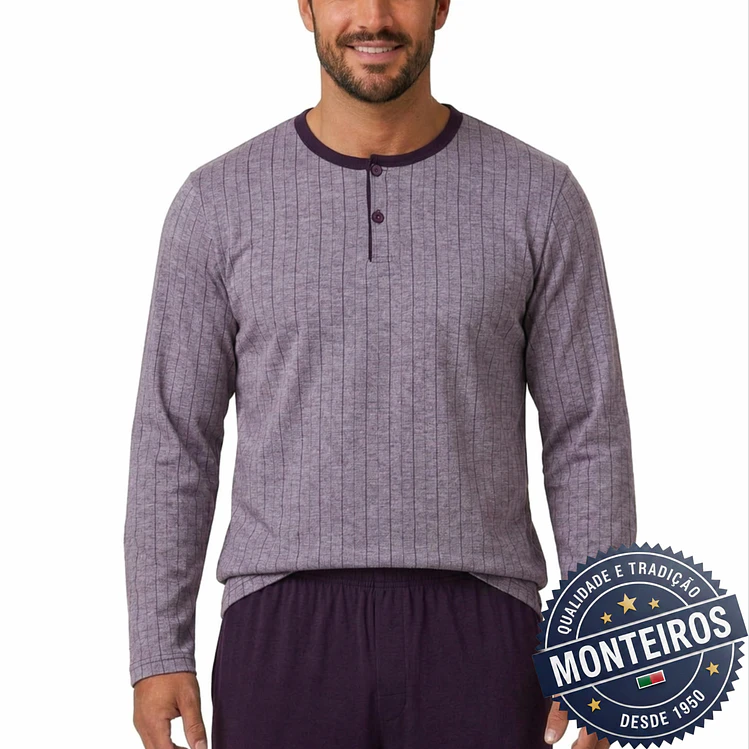 Pijama homem riscas manga comprida e calça 2