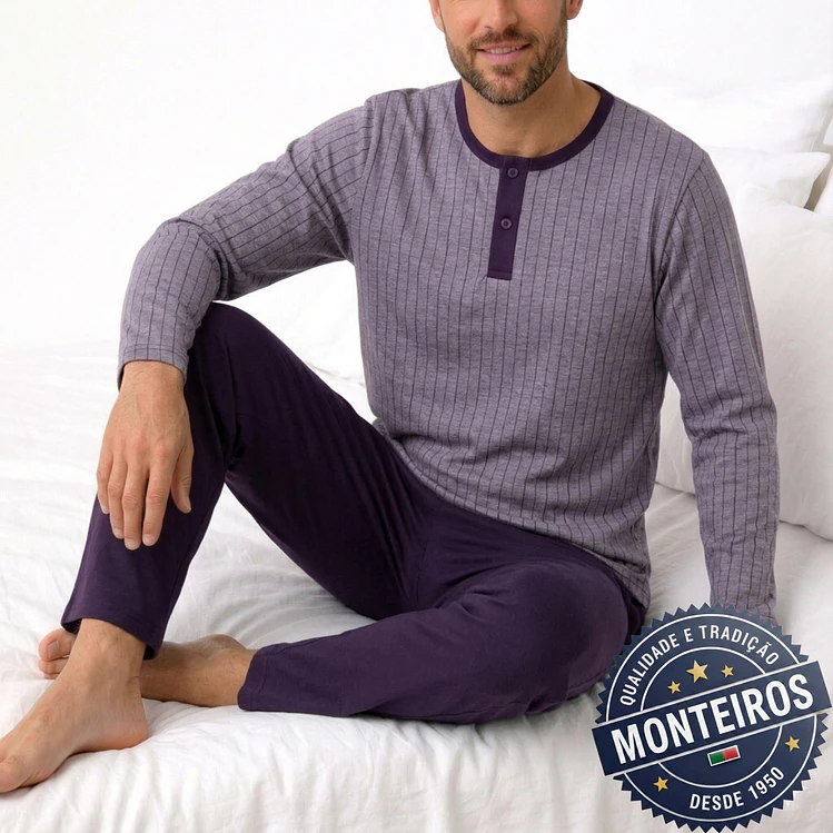 Pijama homem riscas manga comprida e calça 1