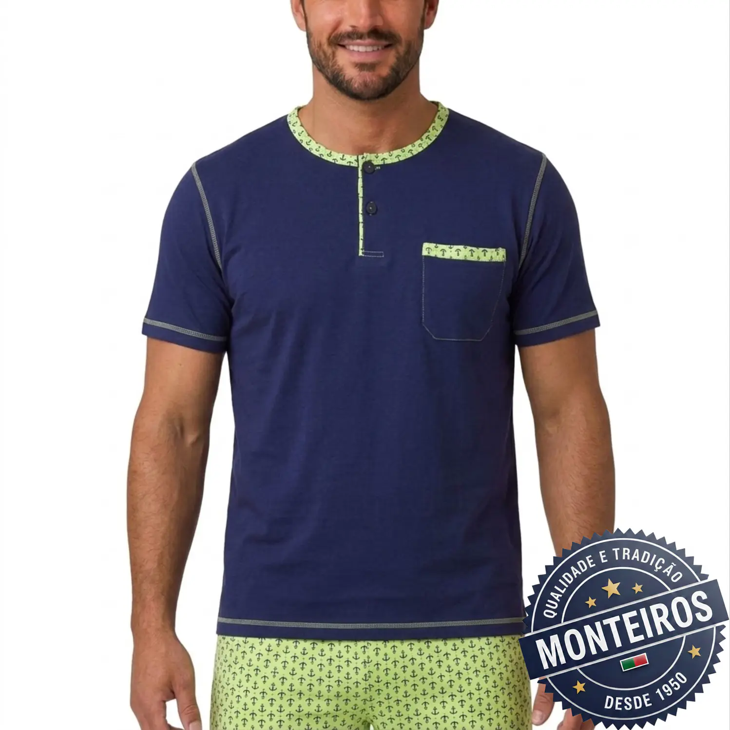 Pijama homem ancoras meia manga e calção 2