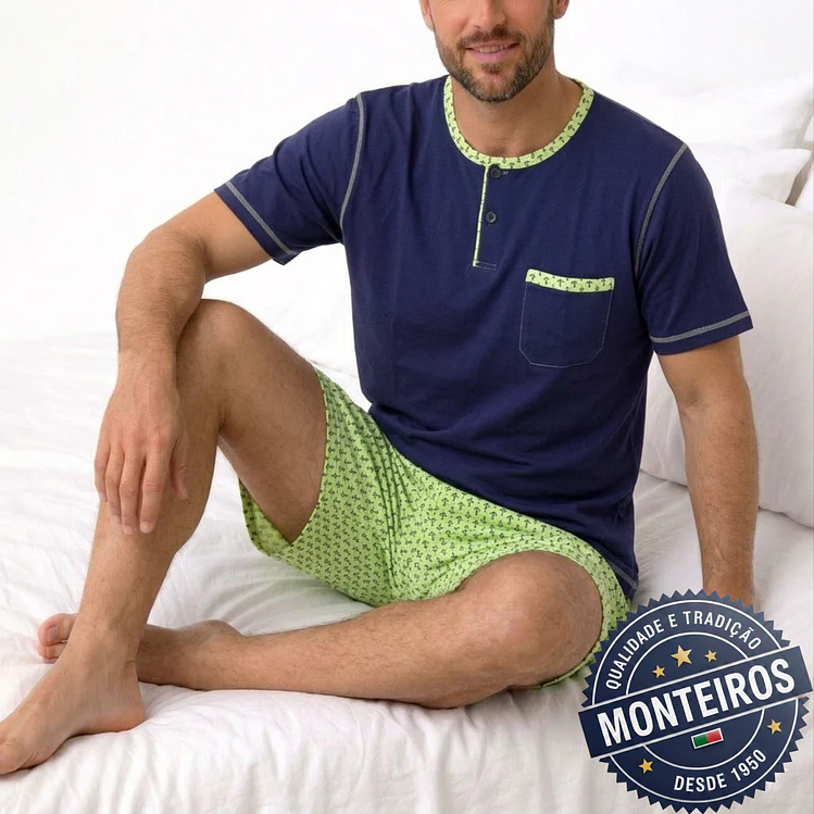 Pijama homem ancoras meia manga e calção 1