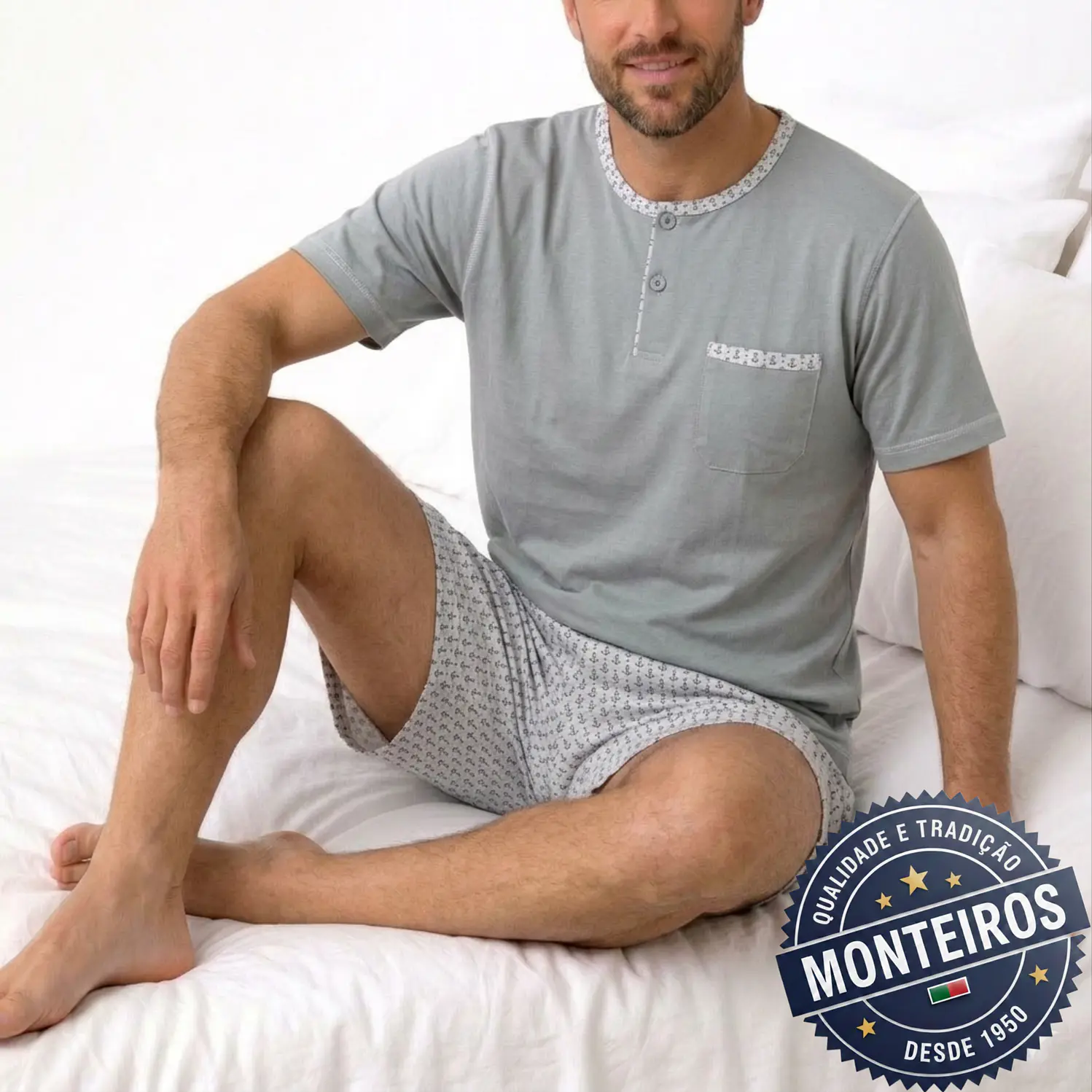 Pijama homem ancoras meia manga e calção 4