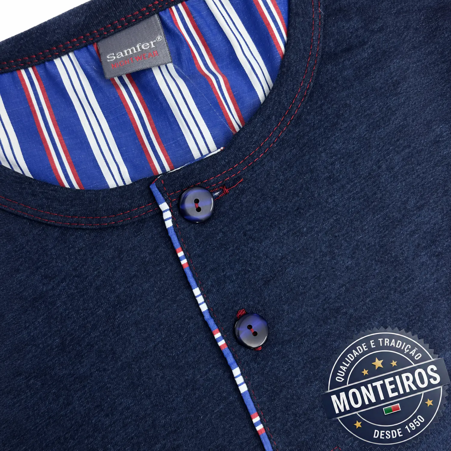 Pijama homem gola henley manga comprida e calça 6