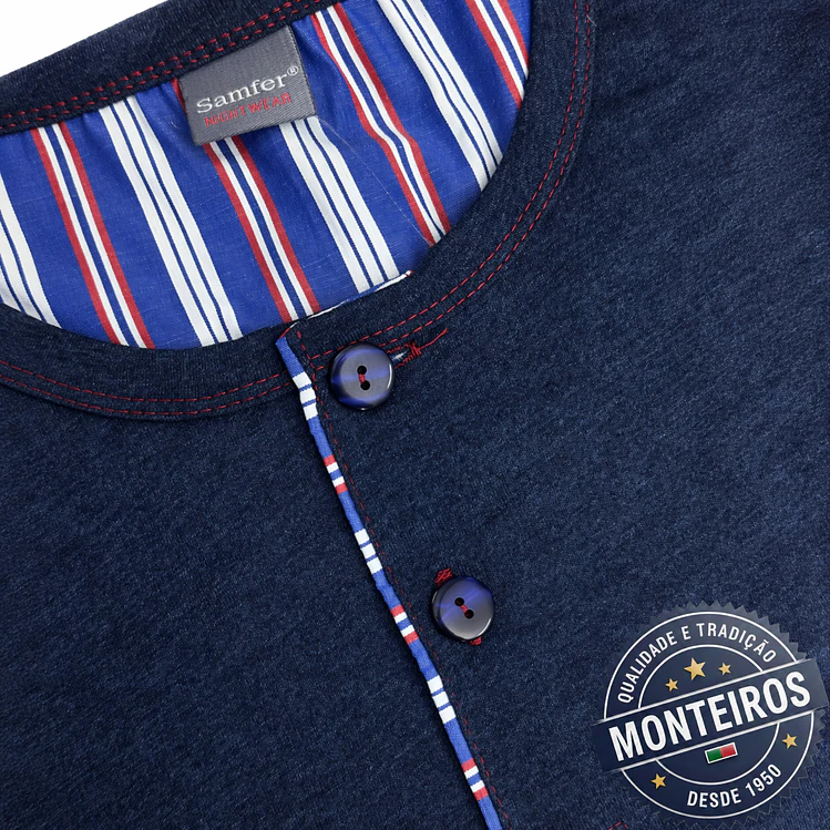 Pijama homem gola henley manga comprida e calça 6