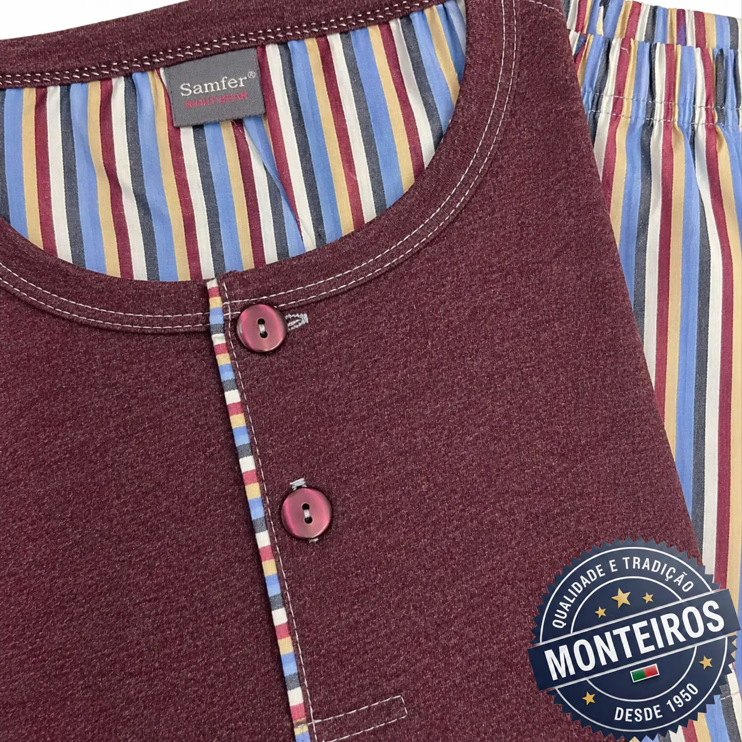 Pijama homem gola henley manga comprida e calça 3