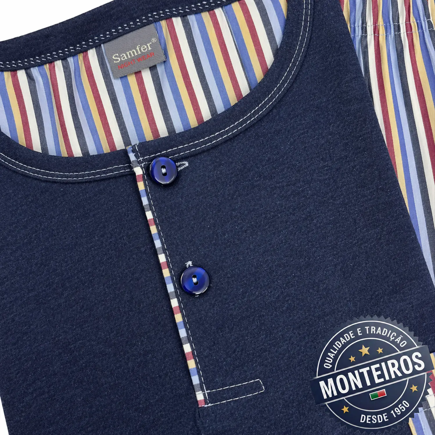 Pijama homem gola henley manga comprida e calça 6