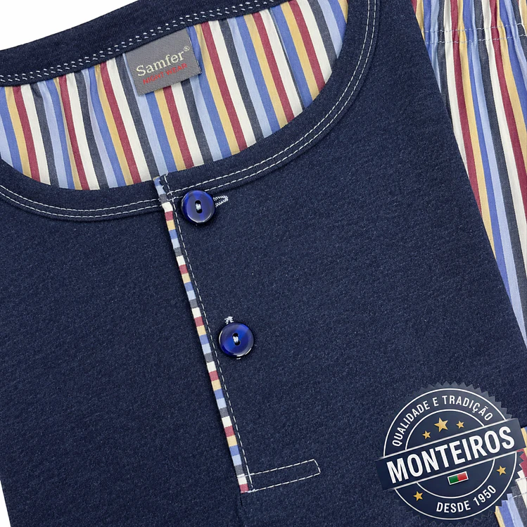 Pijama homem gola henley manga comprida e calça 6