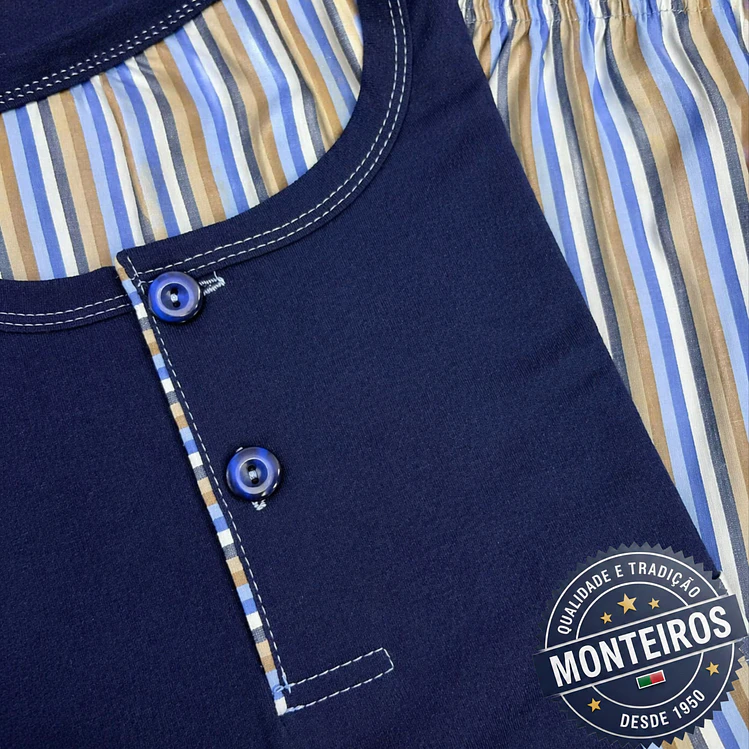 Pijama homem gola henley manga comprida e calça 9