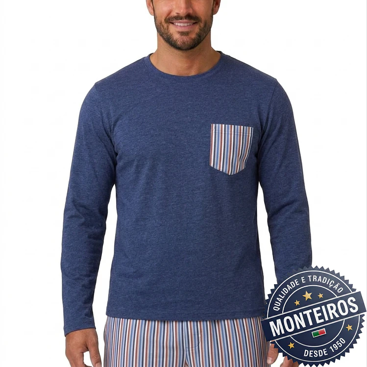 Pijama homem gola henley manga comprida e calça 11